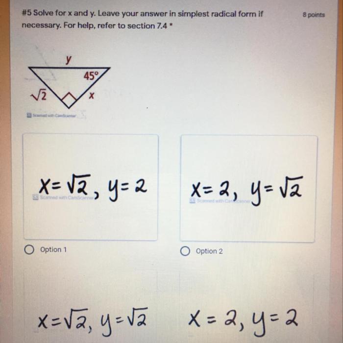 Solve for x. leave your answer in simplest radical form