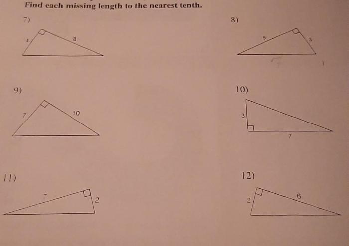 Find each missing length to the nearest tenth